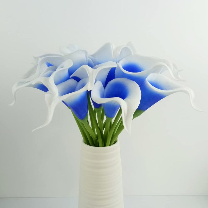 Wuudi 20pcs Calla Lily Bridal Wedding Bouquet head Latex Real Touch Flower Bouquets (Blue core white) - Image 3